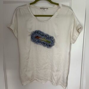 Gerard Darel White Silk Embellished Tee